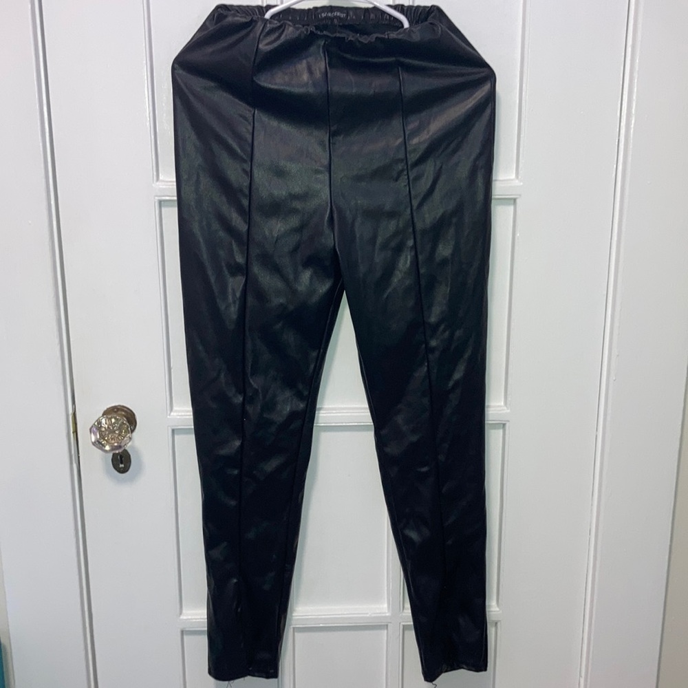 black leather stretchy pants